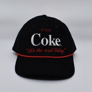 Enjoy Coke It's the Real Thing Corduroy Snapback Hat Cap by Mad Engine Black NWT
